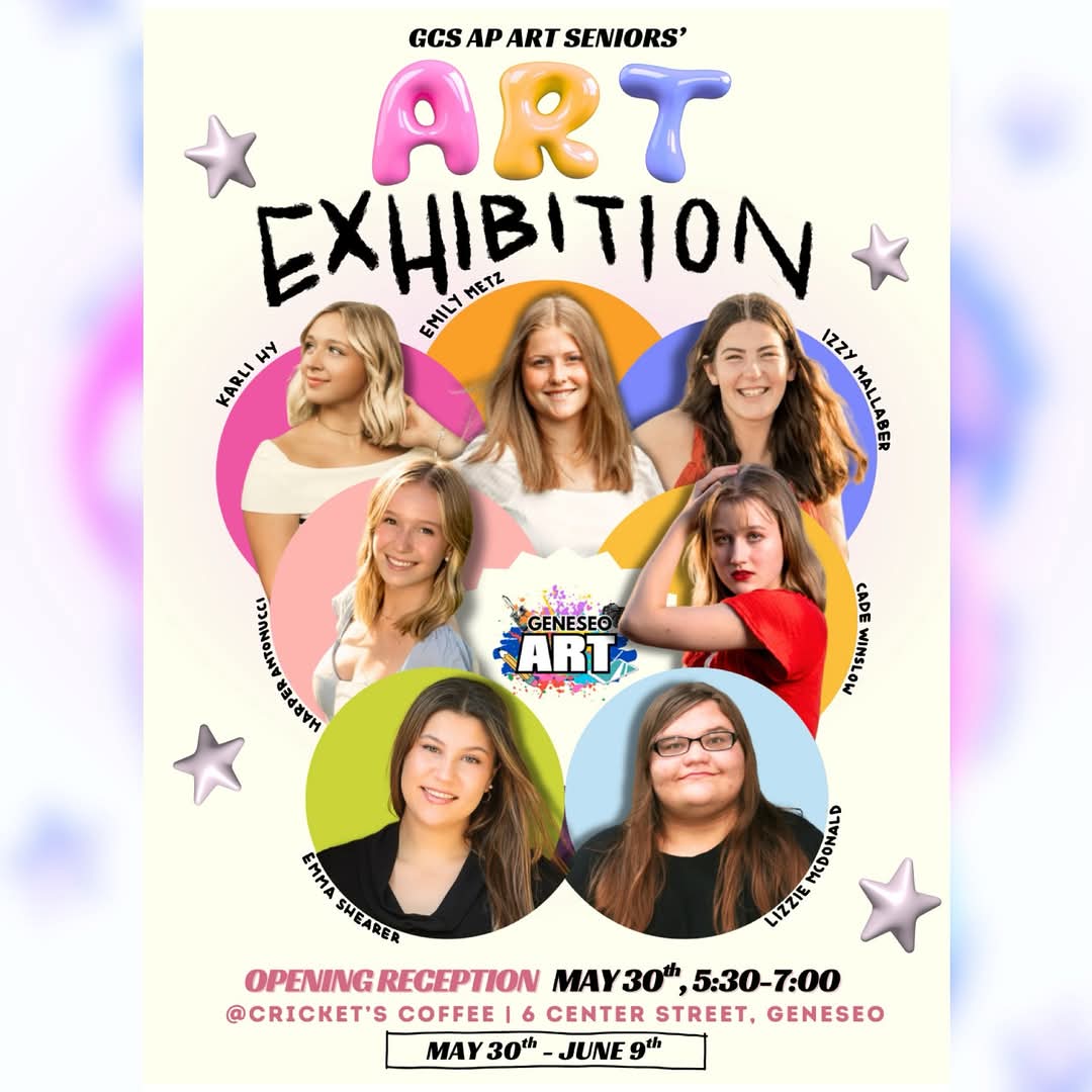 Join <a href="/GeneseoCSD/">Geneseo CSD</a> Art Department Friday, May 30th from 5:30-7:00PM at <a href="/cricketscoffee/">Mike Sorgen</a> to celebrate our GCS AP Art Seniors’ Art Exhibition!