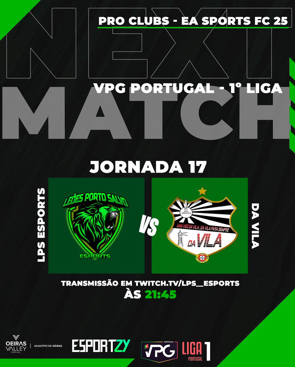 leoesps_esports's tweet image. Hoje VPG 1 Divisão ! ⚽🔥 

VS Da VILA 

O jogo começa às ⏰ 21H45 será transmitido AO VIVO na 📍 twitch.tv/lps__esports

Vem apoiar os nossos guerreiros 🫵🦁
Força Leões Porto Salvo! 💥💪

Powered by: 👇

@esportzy 
@municipiodeoeiras 

#proclubs #gamming #leõesportosalvo