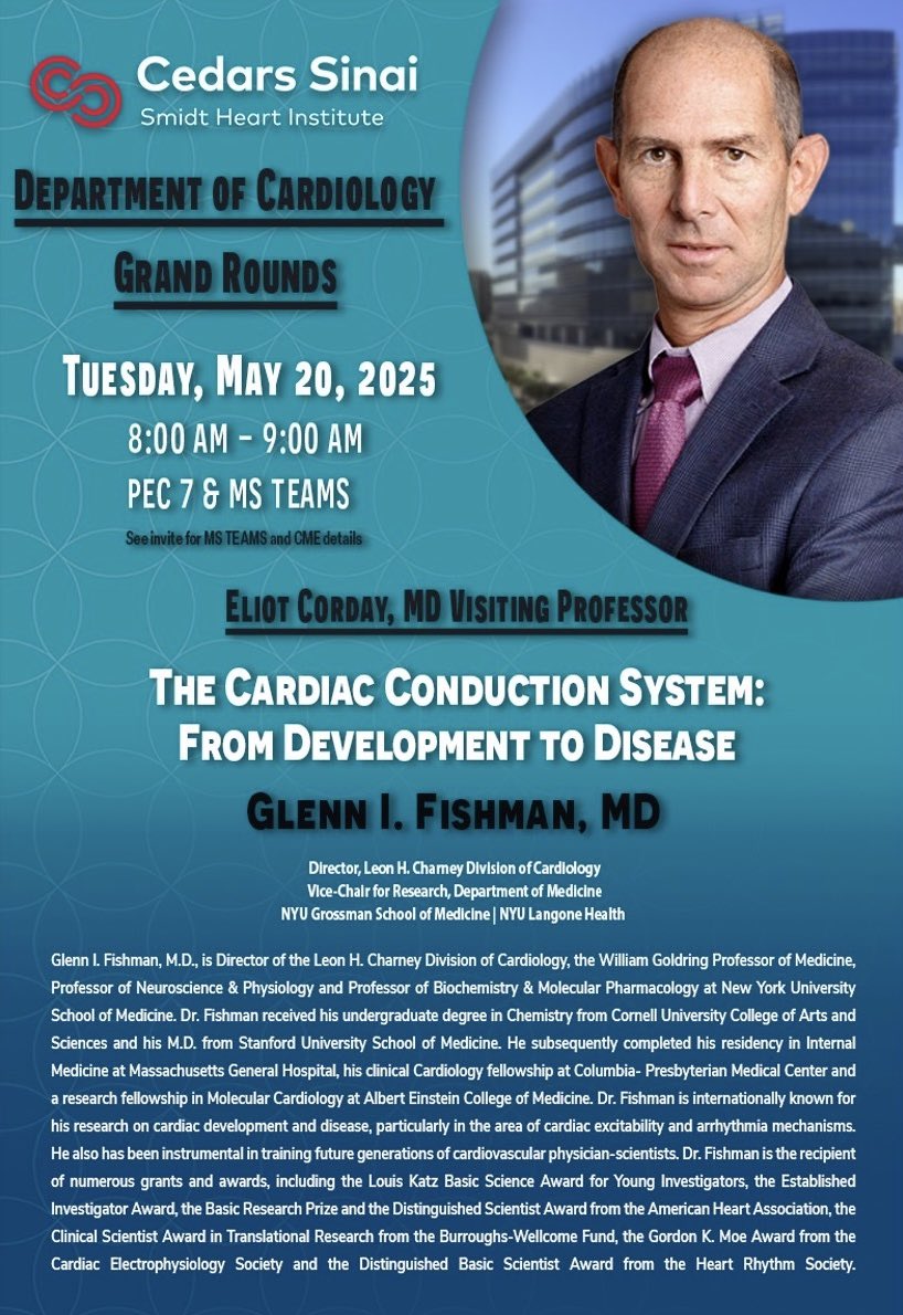 Eduardo Marban, MD, PhD (@marbanlab) on Twitter photo Inspiring Eliot Corday Lecture by <a href="/glennfishman/">Glenn Fishman</a> of <a href="/nyulangone/">NYU Langone Health</a>: why is antegrade activation down the His-Purkinje network so vital? How does it develop embryologically? 🤔
<a href="/SmidtHeart/">Smidt Heart Institute at Cedars-Sinai</a> Inspiring Eliot Corday Lecture by <a href="/glennfishman/">Glenn Fishman</a> of <a href="/nyulangone/">NYU Langone Health</a>: why is antegrade activation down the His-Purkinje network so vital? How does it develop embryologically? 🤔
<a href="/SmidtHeart/">Smidt Heart Institute at Cedars-Sinai</a>