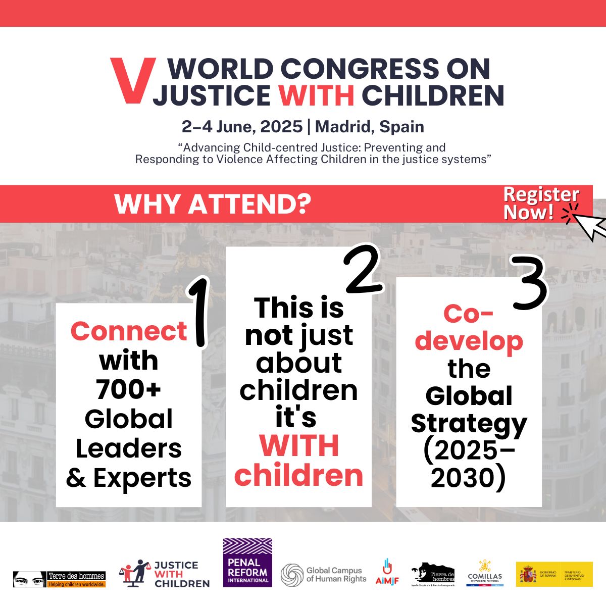📢 Why join the 5th World Congress on Justice With Children?  

👉 700+ leaders 
👉#Youth &amp; #children -led reform 
👉Explore #trauma, #detention &amp; digital risks 
👉Madrid or Online | 2–4  June

🌐register.justicewithchildren2025.com/5th-world-cong…

#JWC2025 #ChildRights