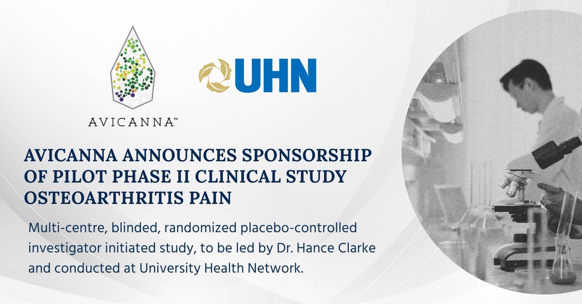 We're excited to announce our sponsorship of a pilot Phase II Clinical Study on Osteoarthritis Pain - it's a multi-centre, blinded, randomized placebo-controlled investigator initiated study, to be led by Dr. Hance Clarke and conducted at University Health Network.

The primary