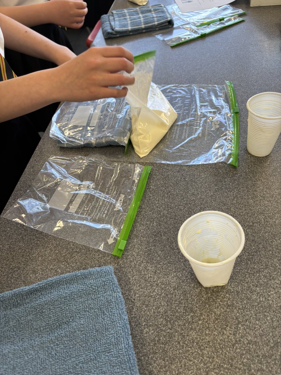 Today in Science Club, we made ice cream using ice and salt! 🧪❄️ The salt lowers the freezing point of ice, making it cold enough to freeze the ice cream mixture.