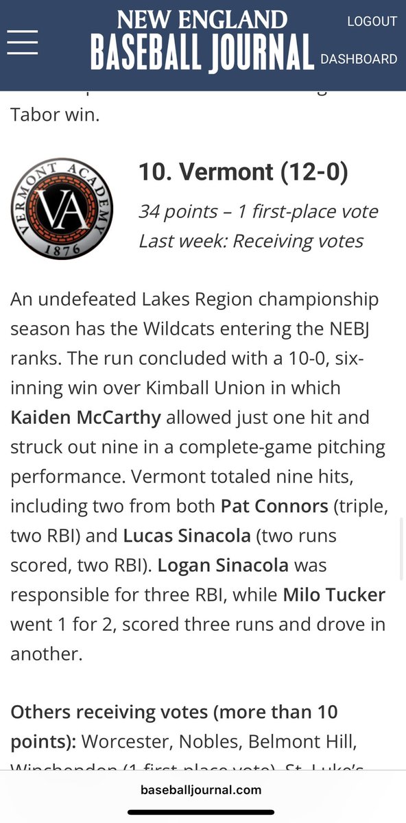 Vermont Academy Baseball tweet media