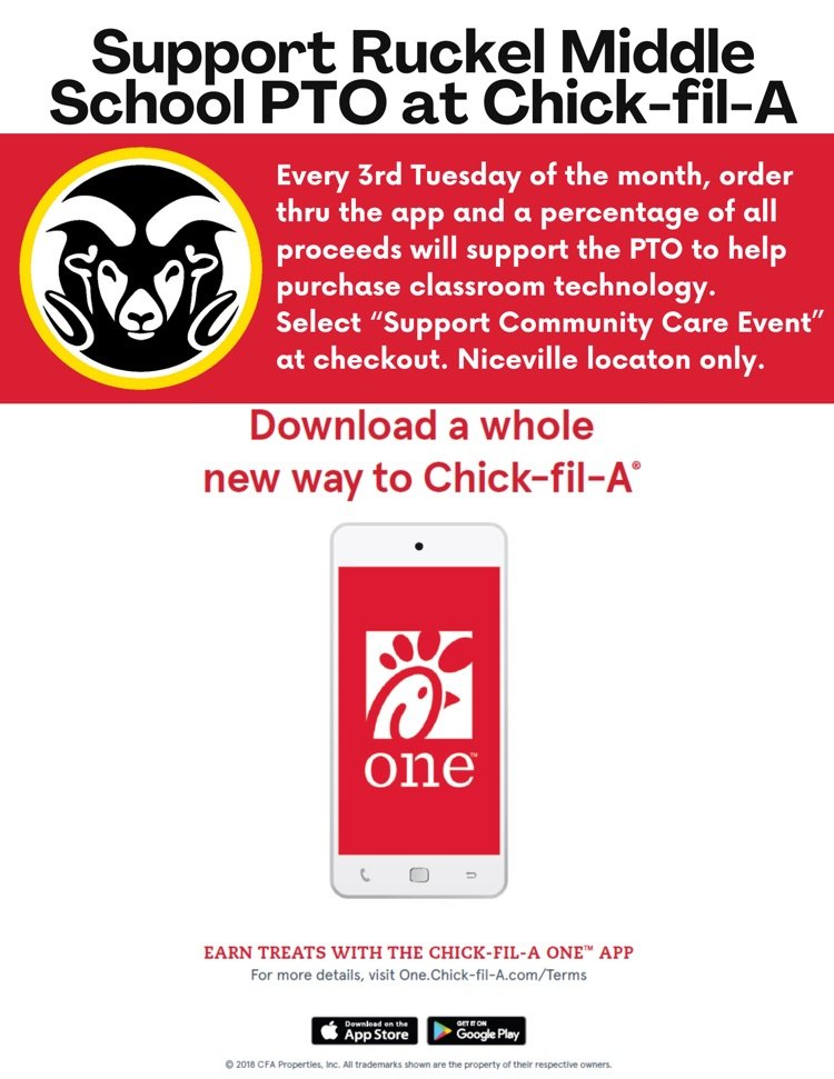 Don't forget to eat at Chick fil A tonight and support  Ruckel.