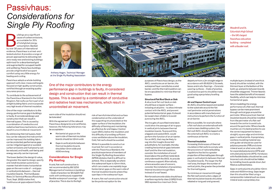 Anthony Hogan explains why a warm #singleply roof is the best option for achieving the #Passivhaus standard, as well as the vital considerations to delivering a successful project in the latest <a href="/singleply/">SPRA</a> Supplement (p18) 
📖 Read the article: roofingtoday.co.uk/wp-content/upl… #roofing