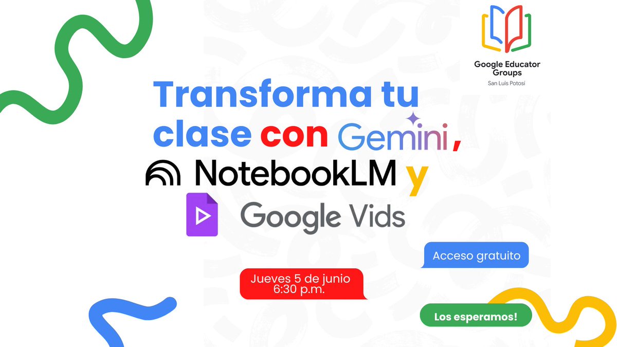 ¿Te imaginas tener un asistente virtual que te ayude a preparar tus clases, generar ideas y hasta responder preguntas de tus alumnos? 
¡Únete a nuestro webinar! 
🗓️ Jueves 05 de junio
🕓  6:30 p.m. (México)
🔗 forms.gle/1EobekWkibPxHf…
<a href="/GEGHispano/">GEG Hispanoamérica</a>  #GeminiParaEducadores #gegprogram
