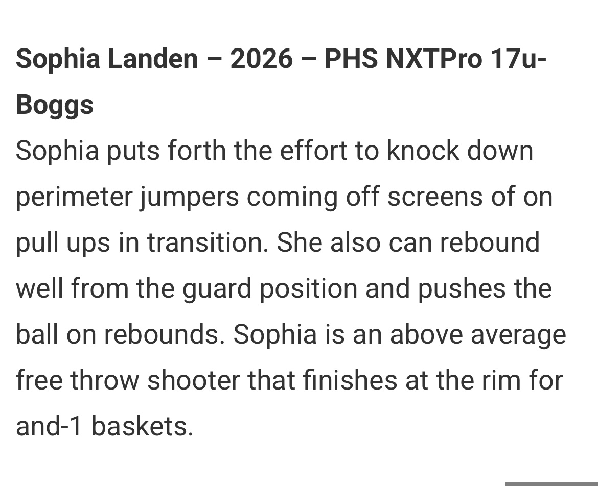 Sophia Landen (@sophialanden26) on Twitter photo Thank you <a href="/JrAllStarFla/">Florida Jr. All-Star GBB</a> for the write up from the ENG Invitational!
<a href="/PHSGirlsBBall1/">Pinellas Hoop Supreme Girls Basketball NXT</a> Thank you <a href="/JrAllStarFla/">Florida Jr. All-Star GBB</a> for the write up from the ENG Invitational!
<a href="/PHSGirlsBBall1/">Pinellas Hoop Supreme Girls Basketball NXT</a>