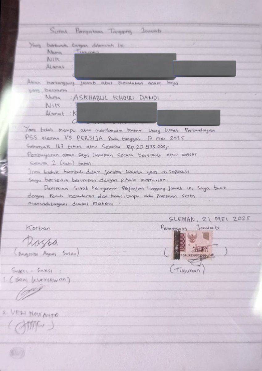 ini yang nilep duit titipan Persija Fans Away Sleman ya? Kasihan orang tuanya yang mesti bertanggung jawab.