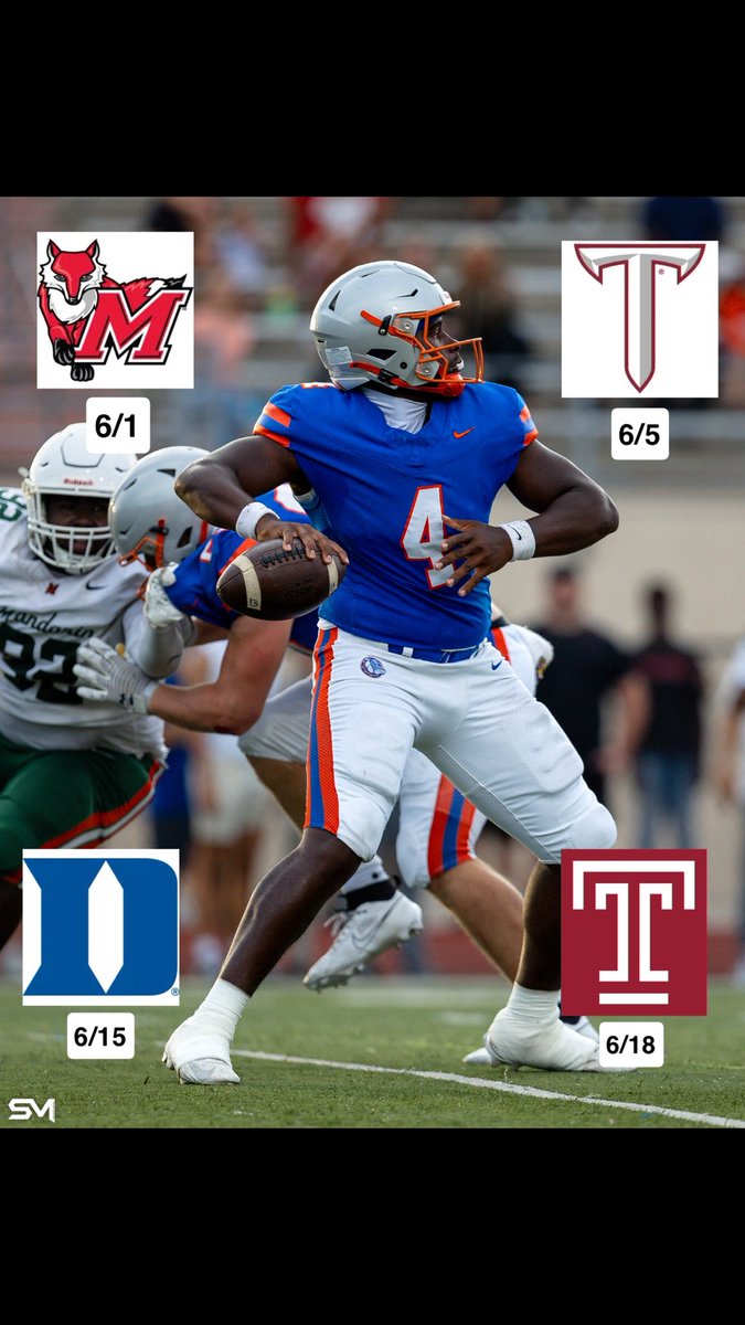 Jaden Weatherly (@jadenweatherly_) on Twitter photo 🚨Camp Tour🚨
Jaden Weatherly || C/O 26’
Qb || The Bolles School
6’0 || 225Ibs || 3.8 GPA
Let’s Work!
6/1 <a href="/Marist_Fball/">Marist Football</a>
6/5 <a href="/TroyTrojansFB/">Troy Trojans Football 8x⚔️</a>
6/15 <a href="/DukeFOOTBALL/">Duke Football</a>
6/18 <a href="/Temple_FB/">Temple Football</a>
<a href="/DeshawnBrownInc/">Deshawn Brown</a> <a href="/AlphaSports_Inc/">Alpha Sports</a> <a href="/Bolles_Football/">Bolles Football</a> <a href="/eric_weatherly/">Coach Eric Weatherly</a> 🚨Camp Tour🚨
Jaden Weatherly || C/O 26’
Qb || The Bolles School
6’0 || 225Ibs || 3.8 GPA
Let’s Work!
6/1 <a href="/Marist_Fball/">Marist Football</a>
6/5 <a href="/TroyTrojansFB/">Troy Trojans Football 8x⚔️</a>
6/15 <a href="/DukeFOOTBALL/">Duke Football</a>
6/18 <a href="/Temple_FB/">Temple Football</a>
<a href="/DeshawnBrownInc/">Deshawn Brown</a> <a href="/AlphaSports_Inc/">Alpha Sports</a> <a href="/Bolles_Football/">Bolles Football</a> <a href="/eric_weatherly/">Coach Eric Weatherly</a>