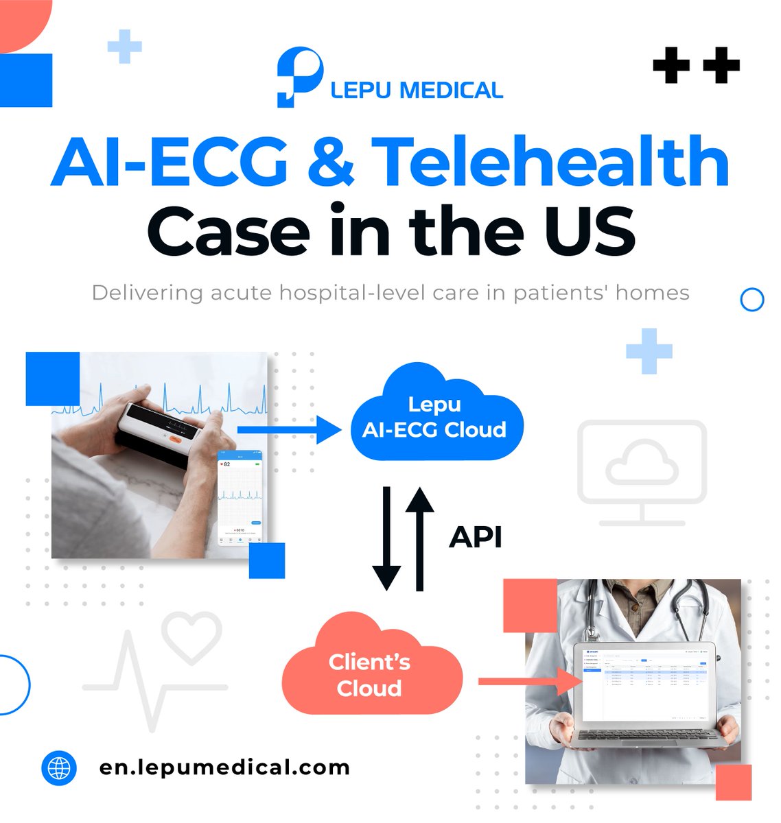 Recently we cooperated with a client from the US to carry out an AI &amp; Telehealth Project. 

#AI #Telehealth #RPM #Homecare #ECG #API #Chronicdiseasemanagement

Contact us 📧>>marketing@lepu-medical.com 
Visit #lepumedical website for more >>en.lepumedical.com