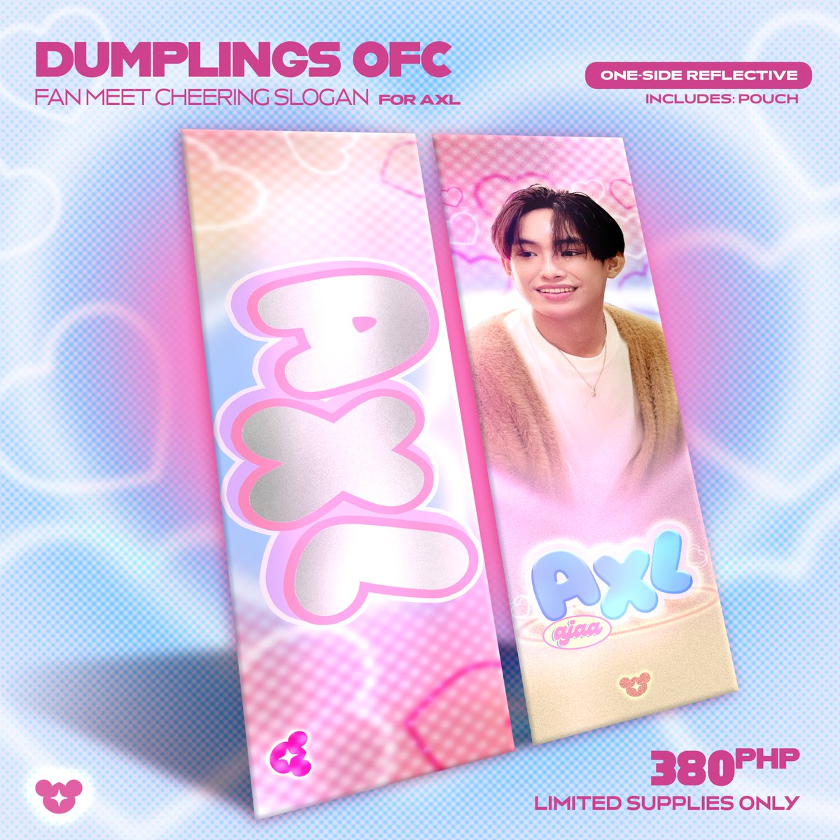[🏷️] AJAA AXL FAN MEET CHEERING KIT by <a href="/dumplingsofc/">AJAA AXL OFFICIAL</a> 

♡ 23x7" cloth banner
♡ one side reflective
♡ payo

💵 380 PHP
📅 MARCH 29, 10PM or until all slots claimed
🔗 tinyurl.com/DOFCCheeringSl…

Meet up at BDE Fanmeet (MAY 30) only!

#AJAA #AJAA_AXL
<a href="/AJAAofc/">AJAA</a> <a href="/axllukecab/">AJAA Axl</a>