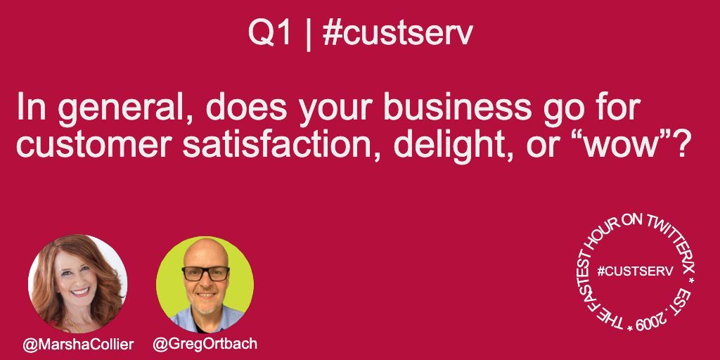 MarshaCollier's tweet photo. Q1 | #custserv
In general, does your business go for customer satisfaction, delight, or “wow��? https://t.co/XiYv3jefyI