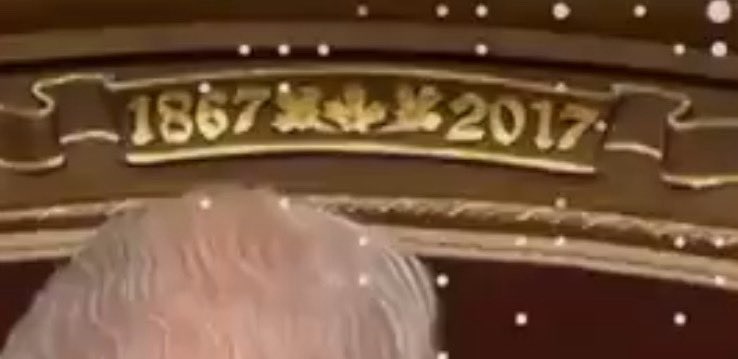 ⁉️since when does a British King sit upon an expired throne in his own Commonwealth⁉️

when was the Dominion of Canada formed?

when did Trump walk in front of the Queen?

when was the Royal Coat of Arms on the North Center Gate of Buckingham Palace removed? 

what was the reason