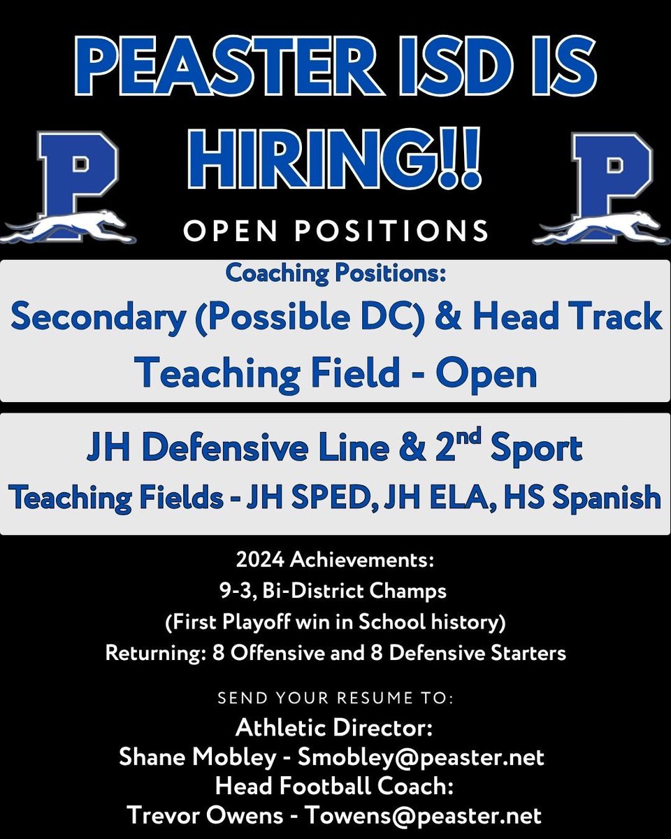 Peaster Football (@peasterfball) on Twitter photo Come join the Greyhounds!
Great community with great kids!
<a href="/Matt_Stepp817/">Matt Stepp</a>
<a href="/RealNolanRuth/">Nolan Ruth</a>
<a href="/Gosset41/">Brian Gosset</a> Come join the Greyhounds!
Great community with great kids!
<a href="/Matt_Stepp817/">Matt Stepp</a>
<a href="/RealNolanRuth/">Nolan Ruth</a>
<a href="/Gosset41/">Brian Gosset</a>