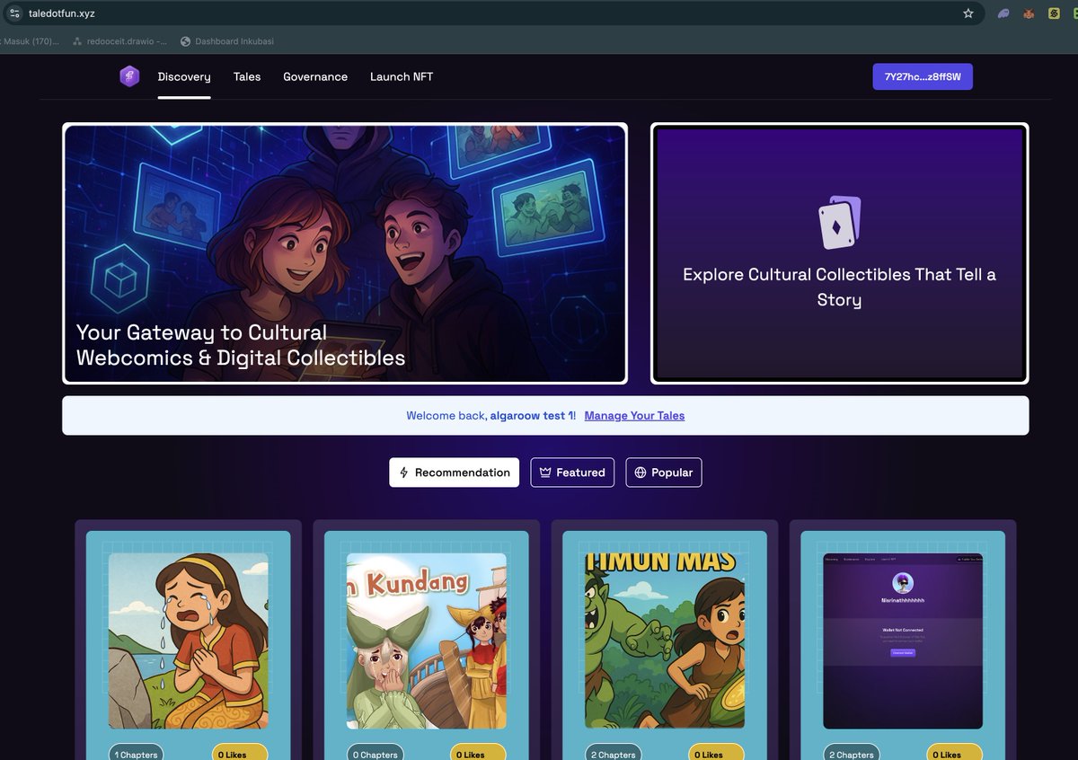 taledotfun's tweet photo. 🖋️ Mint Your Tale as an NFT
Turn folktales (Malin Kundang , Sangkuriang ) into Solana NFTs. Secure ownership, automatic royalties, and global visibility. Protect cultural IP while monetizing creativity. 🖼️📜 #DigitalCollectibles #Solana https://t.co/YYZTb4HzIB