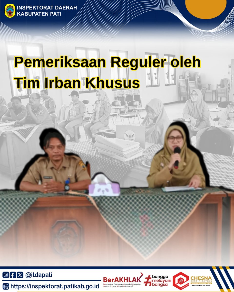 itdapati's tweet image. Senin (26/06/2025), Tim Irban Khusus melaksanakan kegiatan Pemeriksaan Kinerja pada salah satu Kecamatan di Kabupaten Pati.

#ASNBerAKHLAK
#BanggaMelayaniBangsa