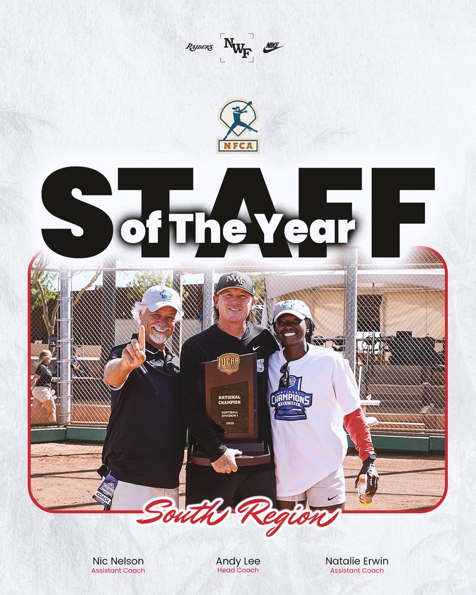 NWF Softball (@nwfraiders_sb) on Twitter photo The Best Staff in the South โฌ๏ธ
Coach Lee, coach Erwin and coach Nelson earn <a href="/NFCAorg/">National Fastpitch Coaches Association</a> South Region Coaching Staff of the Year!!
#SoundTheSiren The Best Staff in the South โฌ๏ธ
Coach Lee, coach Erwin and coach Nelson earn <a href="/NFCAorg/">National Fastpitch Coaches Association</a> South Region Coaching Staff of the Year!!
#SoundTheSiren