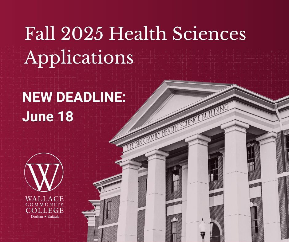 📣 NEW DEADLINE for Fall 2025 Health Sciences programs at Wallace!

🗓️ New Deadline: June 18, 2025 by 4:00pm
🌐 Apply Online: wallace.edu

Complete your application today and take the next step toward your future in healthcare! 💉🩺📚