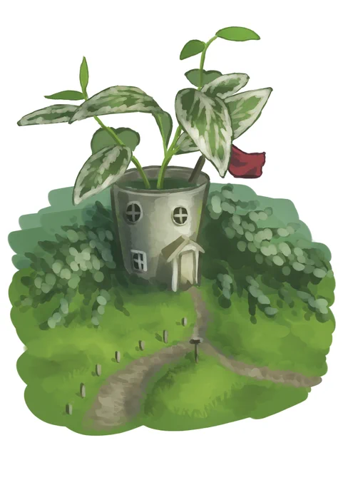 鉢植えの家今週中に新作投稿予定です!#イラスト #ちいさな家 
