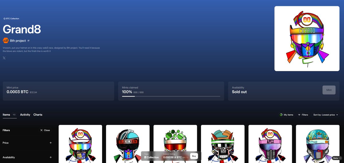 pandaone34's tweet image. Faded Supremon from @8thproject1 yesterday even though a friend shared it to me under 0.2 ETH. Now it’s up 10x and everyone’s digging for older collections by the same artist.
This old one jumped from 130/888 mints to sold out in under an hour 👀