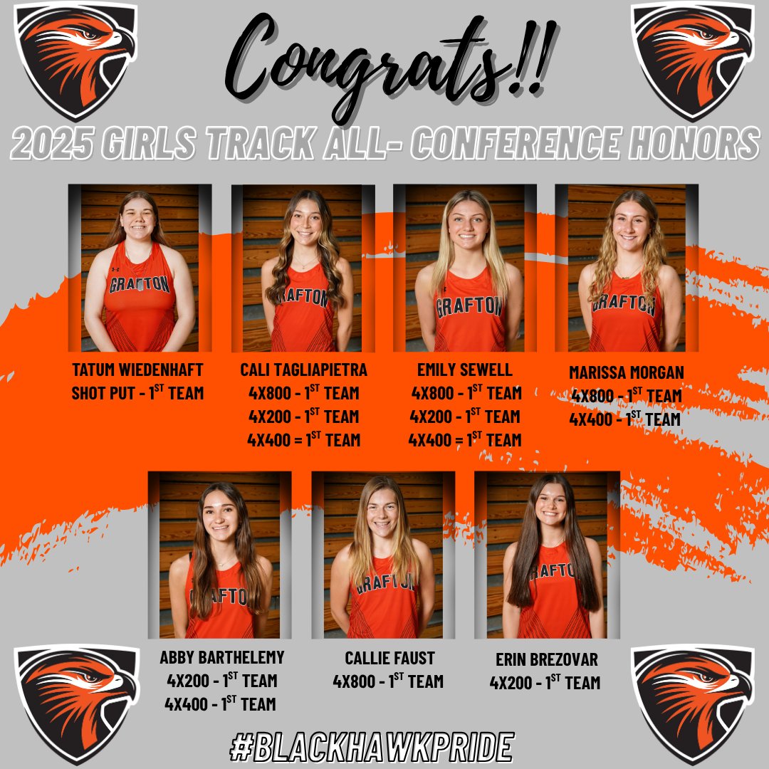GraftonSchools's tweet image. Congrats to our GHS athletes on our girls and boys track teams for earning All-Conference Awards!!  Best of luck in your postseason competitions!  Go Black Hawks!!!