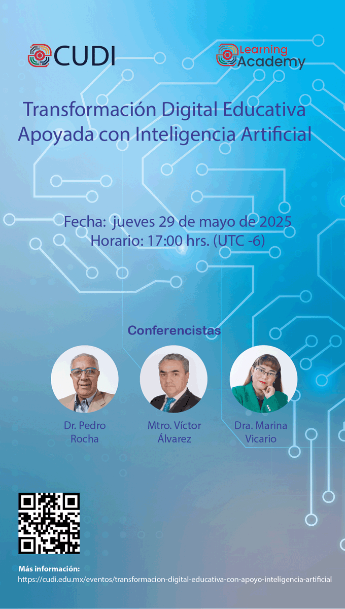 🖥 Red CUDI 🔬 (@redcudi) on Twitter photo Transformación Digital Educativa con Apoyo de Inteligencia Artificial
Dr. Pedro Rocha
Dra. Marina Vicario
Mtro. Víctor Álvarez
Regístrate, más información en: cudi.mx/eventos/transf…
<a href="/Red_LaTE_Mx/">Red LaTE México</a> Transformación Digital Educativa con Apoyo de Inteligencia Artificial
Dr. Pedro Rocha
Dra. Marina Vicario
Mtro. Víctor Álvarez
Regístrate, más información en: cudi.mx/eventos/transf…
<a href="/Red_LaTE_Mx/">Red LaTE México</a>