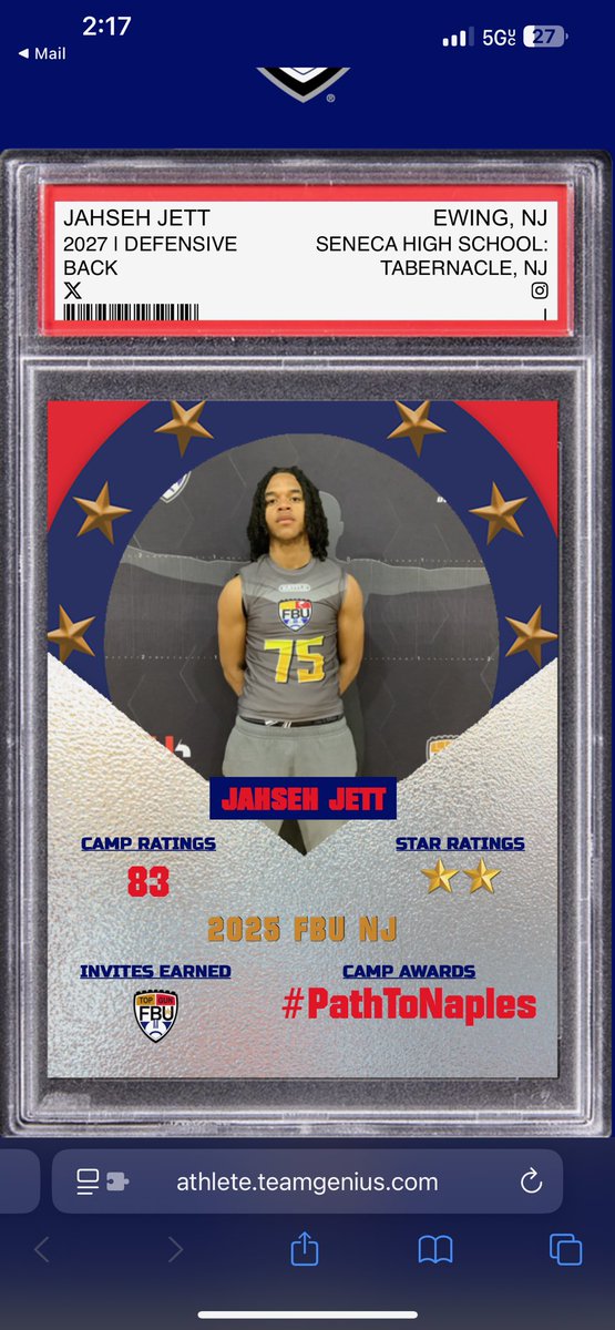 Jahseh Jett, class of 2027 ATH, had a great camp at FBU NJ. Next up, FBU Top Gun Show Case! Keep working Jahseh!