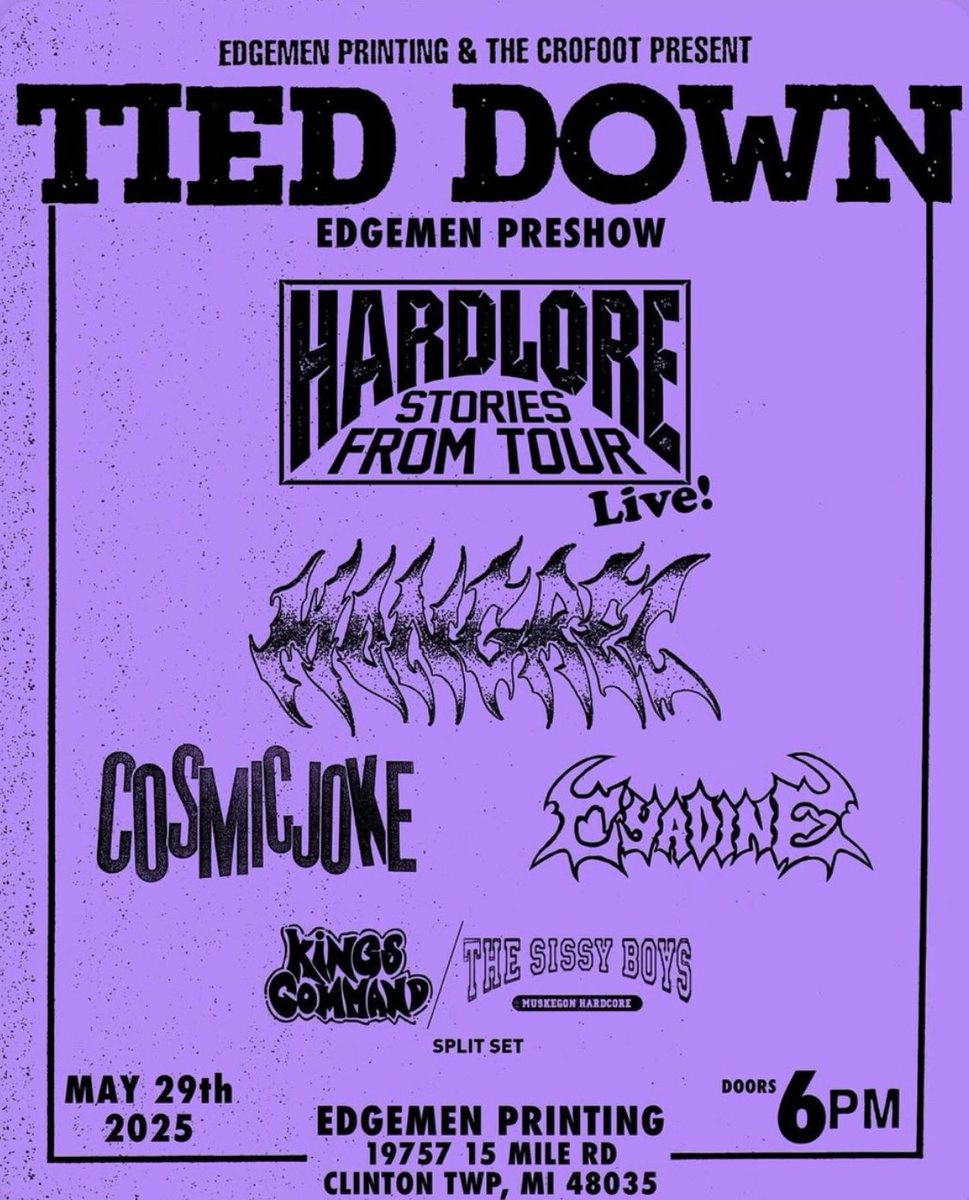 StrengthOfFates's tweet image. Kings Command, The Sissy Boys, and I have all been added the Hardlore Tied Down Pre-Show on Thursday. 

I’m filling in on bass for Cosmic Joke