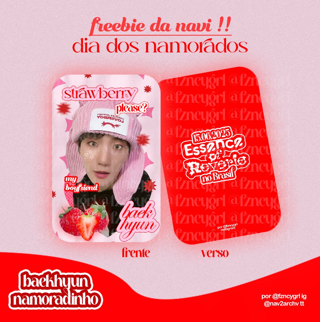 oi gente! no dia do show vou distribuir gratuitamente esse freebie do baekhyun namoradinho como mimo do dia dos namorados !💌

e o único requisito pra ganhar ele é entrar no meu grupo de achadinhos de kpop! no dia do show é só me mostrar que você está no grupo e retirar ele 🥰
++