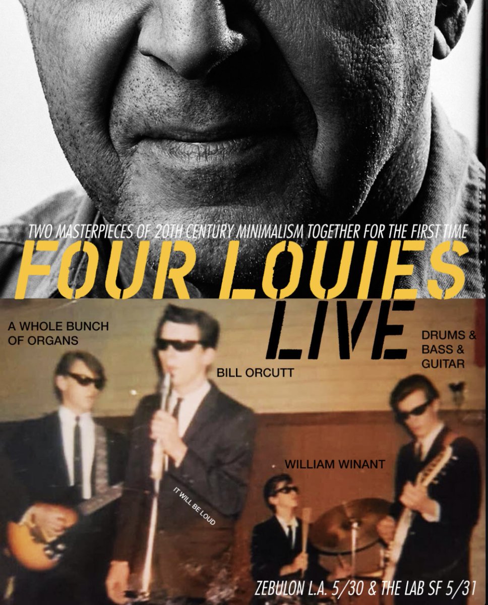 This weekend <a href="/davigoli/">Epic beard dude</a> will be on organ duty in the live ensemble debuting The Four Louies, <a href="/billorcutt/">Bill Orcutt</a>'s mind-melting mashup of Louie Louie and Steve Reich's Four Organs.

LOS ANGELES: Fri. 5/30 @zebulonla
SAN FRANCISCO: Sat. 5/31 @thelabsf
