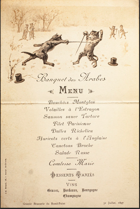 I have been trying to think of a reason why, when writing a dinner menu, your first thought would be "dueling cats!" and I've got nothin'.