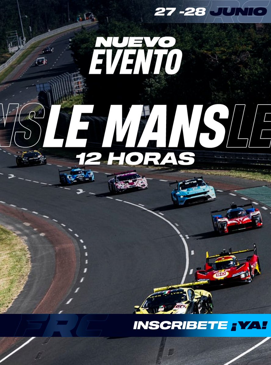 Formula Real Championships (@frc_liga) on Twitter photo NUEVO EVENTAZO💥12 HORAS HISPANAS DE LE MANS
¡Llega una de las pruebas más bestias del año!
🎙️ Tendremos retransmisión en directo con grafismos oficiales de la mano de SobreRuedasTV
Trae a tus amigos y haced un equipo. 
✉️Inscripciones abiertas YA.
¡DISCORD EN LA BIO! NUEVO EVENTAZO💥12 HORAS HISPANAS DE LE MANS
¡Llega una de las pruebas más bestias del año!
🎙️ Tendremos retransmisión en directo con grafismos oficiales de la mano de SobreRuedasTV
Trae a tus amigos y haced un equipo. 
✉️Inscripciones abiertas YA.
¡DISCORD EN LA BIO!
