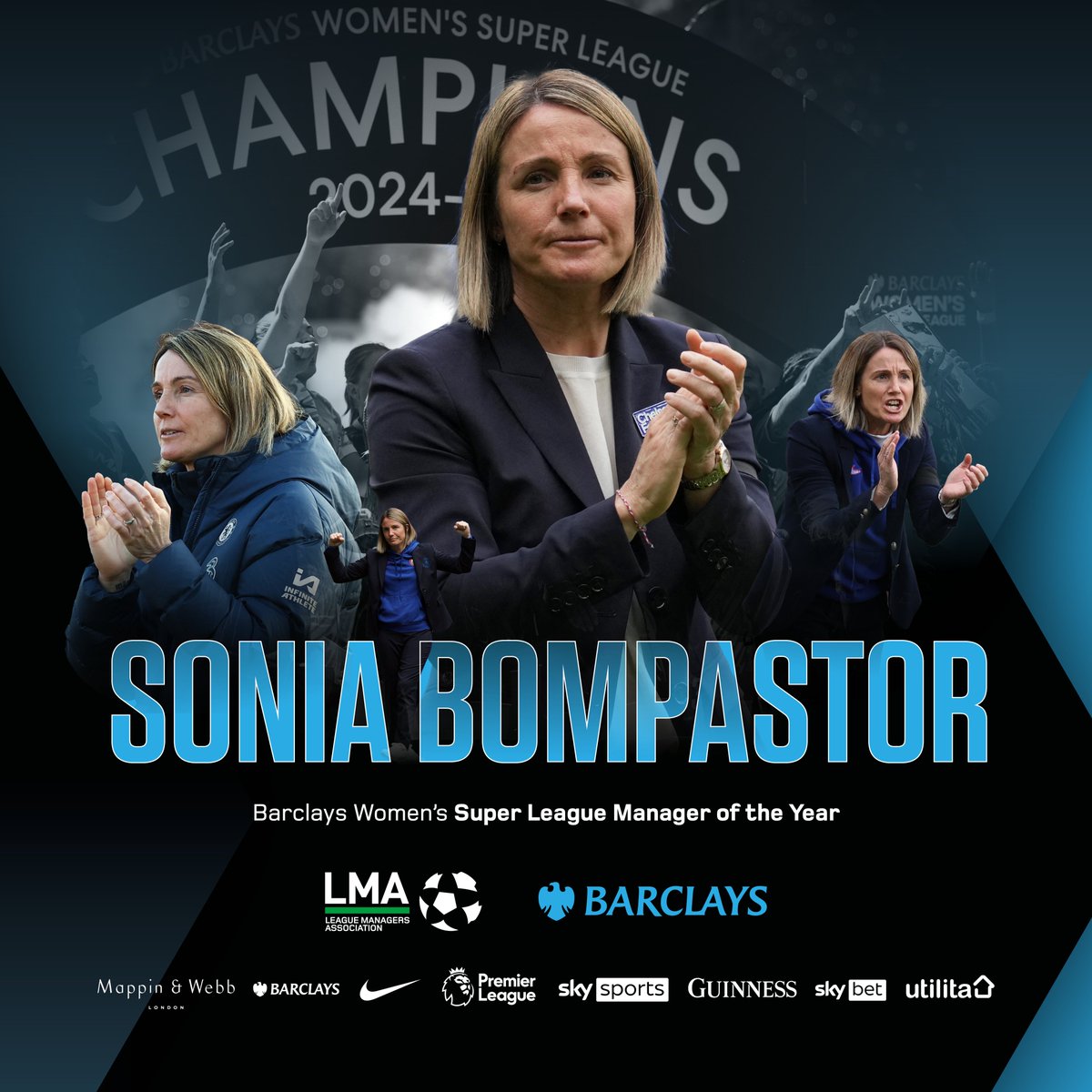 LMA (@lma_managers) on Twitter photo Congratulations to <a href="/ChelseaFCW/">(C)helsea FC Women ๐๐๐</a> manager Sonia Bompastor on winning the Barclays Women's Super League Manager of the Year! ๐
#LMAAnnualAwards | <a href="/BarclaysWSL/">Barclays Women's Super League</a> | <a href="/BarclaysFooty/">Barclays Football</a> Congratulations to <a href="/ChelseaFCW/">(C)helsea FC Women ๐๐๐</a> manager Sonia Bompastor on winning the Barclays Women's Super League Manager of the Year! ๐
#LMAAnnualAwards | <a href="/BarclaysWSL/">Barclays Women's Super League</a> | <a href="/BarclaysFooty/">Barclays Football</a>