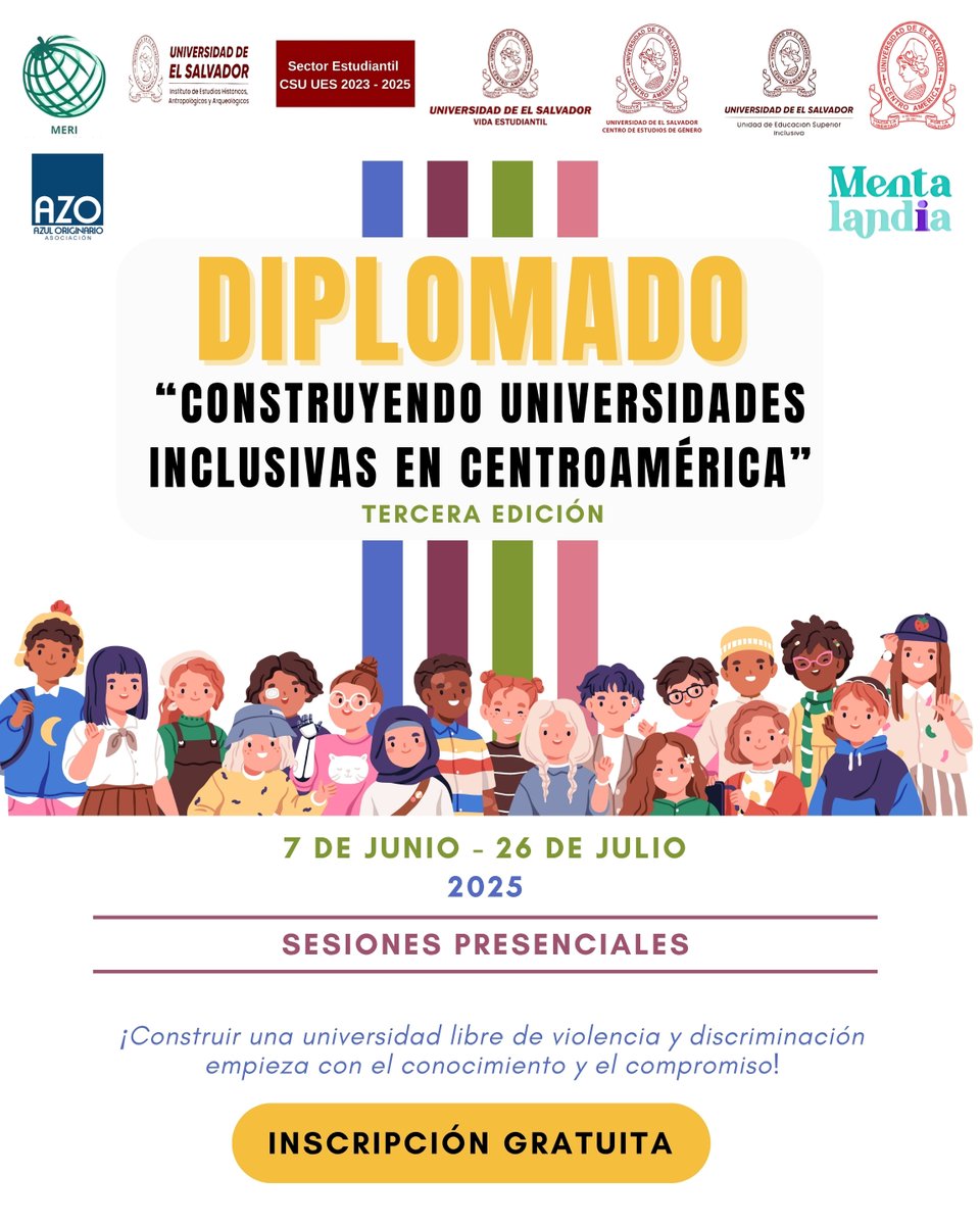 ¡Convocatoria abierta! 
¿Quieres formarte en derechos humanos, diversidad e inclusión universitaria? 
Inscribite en la Tercera Edición del Diplomado: Construyendo Universidades Inclusivas en Centroamérica
📷 Inscribite aquí: forms.gle/1dFbtH7e4fpbQs…
