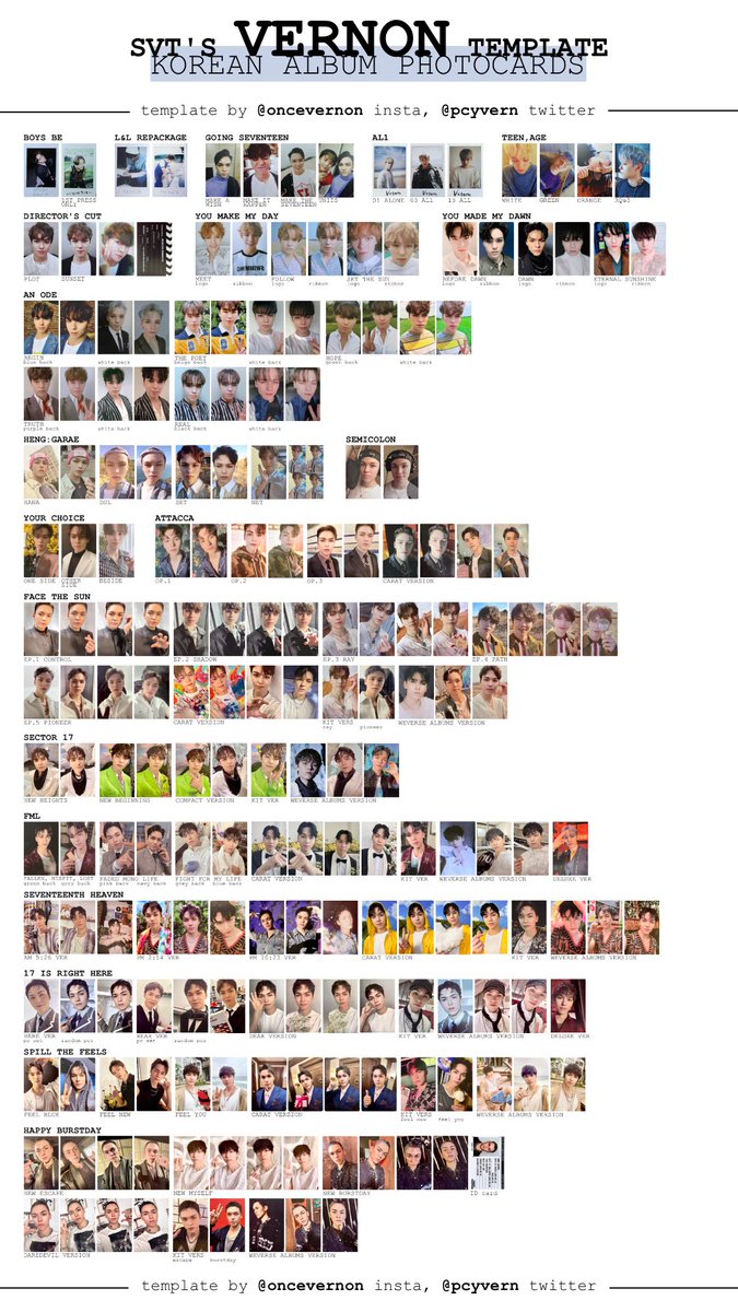 pcyvern's tweet photo. seventeen korean album photocard templates (all on 1 page version) updated with all the happy burstday photocards added. all members available on the google drive at this link: https://t.co/7PURJZIzRE https://t.co/N54twTzsEY