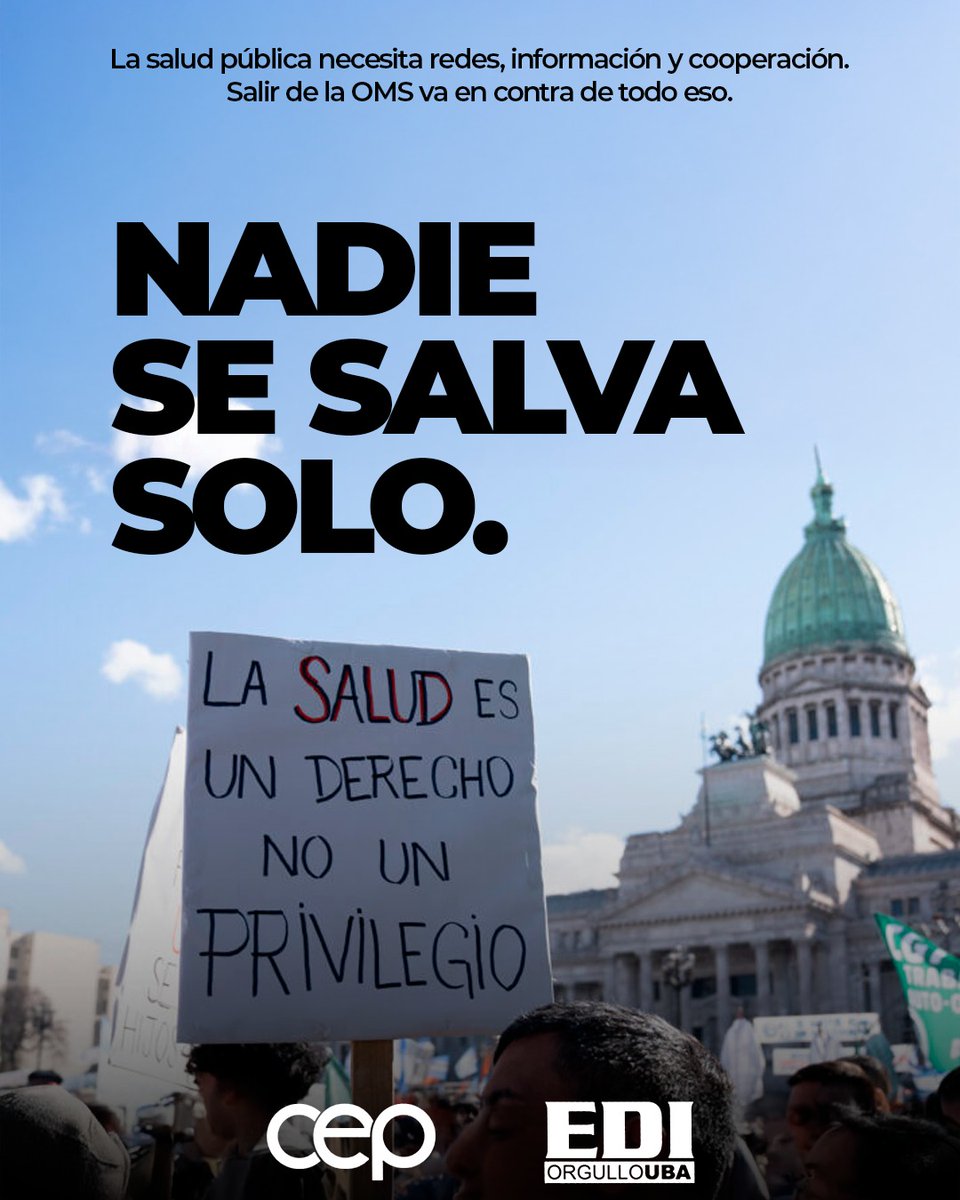 edipsicouba's tweet photo. MILEI RETIRÓ A ARGENTINA DE LA OMS 📢

La salida de la OMS debilita las políticas públicas en salud mental y nos aísla de recursos, investigaciones y marcos internacionales esenciales para nuestra formación y práctica.

La salud necesita redes, no retrocesos. https://t.co/slK6kBaOwZ