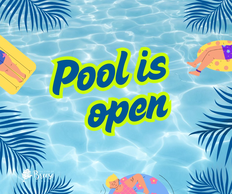 The Breese pool opened this weekend. The pool hours are 12PM - 6PM. Please visit the pool to purchase a pass. Prices for admission and passes, as well as the closing policy can be found on breese.org. under Breese Pool #cityofbreeseil #summervibes #PoolIsOpen