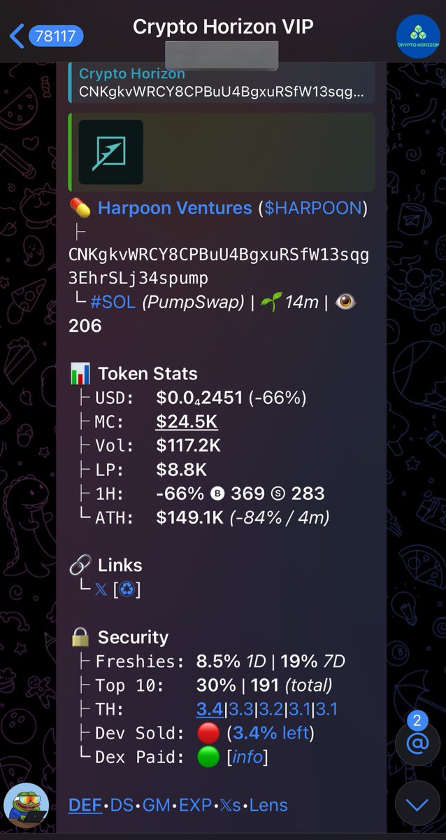 cryptohorizonhc's tweet photo. 44.2X Call Successfully Hit on $HARPOON

$24K Market Cap ALT $1M 💹

 $1k entry in this call could have easily turned into $44.2k💵 

If you’re not in my  private circle, you’re missing out on exclusive calls and top-tier alphas. 

DM me

Check link in my bio

#Solana #Eth https://t.co/8CAUIt0mTf