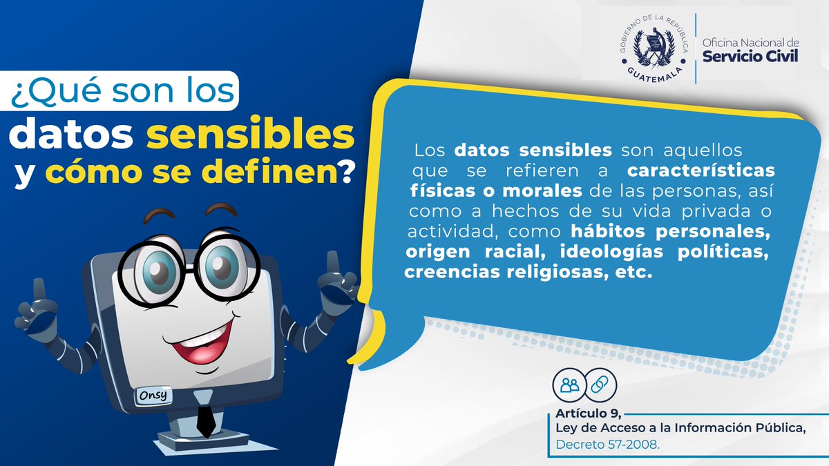 ONSEC (@onsecguate) on Twitter photo ACCESO A LOS DATOS PERSONALES
En la Ley de Acceso a la Información Pública se indica quiénes pueden solicitar información de datos personales y el tiempo de entrega.
Haga clic aquí para leer dicha ley y conocer más detalles: bit.ly/3KshHp6
#ElPuebloDignoEsPrimero ACCESO A LOS DATOS PERSONALES
En la Ley de Acceso a la Información Pública se indica quiénes pueden solicitar información de datos personales y el tiempo de entrega.
Haga clic aquí para leer dicha ley y conocer más detalles: bit.ly/3KshHp6
#ElPuebloDignoEsPrimero