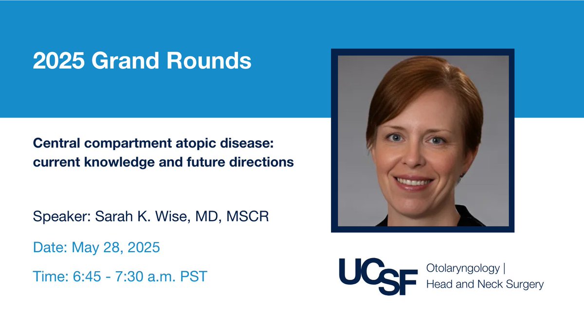 UCSF Otolaryngology | Head and Neck Surgery (@ucsf_ohns) on Twitter photo Dr. Sarah Wise, Professor of Otolaryngology Head & Neck Surgery at <a href="/EmoryUniversity/">Emory University</a>, will speak at tomorrow's #GrandRounds! See you at 6:45 a.m.! ohns.ucsf.edu/events/central… Dr. Sarah Wise, Professor of Otolaryngology Head & Neck Surgery at <a href="/EmoryUniversity/">Emory University</a>, will speak at tomorrow's #GrandRounds! See you at 6:45 a.m.! ohns.ucsf.edu/events/central…