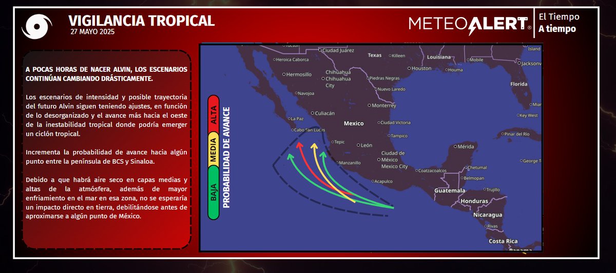 🌀Baja presión al sur de Oaxaca y Guerrero con 100% de probabilidades de convertirse en ciclón tropical esta noche o primeras horas de mañana.

⛈️Recuerda seguirnos para más info -> facebook.com/meteoalertmzt
facebook.com/meteoalertgdl
facebook.com/MetmexBCS
facebook.com/meteoalerthmo