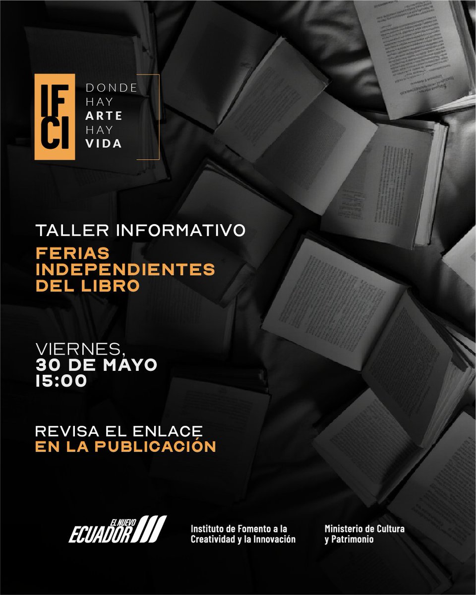 Taller informativo | Concurso Ferias independientes del libro
Conéctate a este espacio informativo y conoce todos los requisitos, objetivos y lineamientos del concurso.
Viernes, 30 de mayo de 2025
15h00
Zoom: zoom.us/j/96639452506