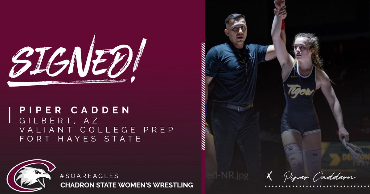 Chadron State Womens Wrestling (@cscwwrestling) on Twitter photo We want to officially welcome Piper Cadden to the Eagle Family!
Arizona state finalist✅
4th at the U23 World Team Trials✅
2025 Regional Champ✅
Piper plans on pursuing a degree in exercise science here at CSC!
Welcome to the Nest!
#BeTheBean☕️
#SoarEagles🦅
#ProtectTheRock🪨 We want to officially welcome Piper Cadden to the Eagle Family!
Arizona state finalist✅
4th at the U23 World Team Trials✅
2025 Regional Champ✅
Piper plans on pursuing a degree in exercise science here at CSC!
Welcome to the Nest!
#BeTheBean☕️
#SoarEagles🦅
#ProtectTheRock🪨