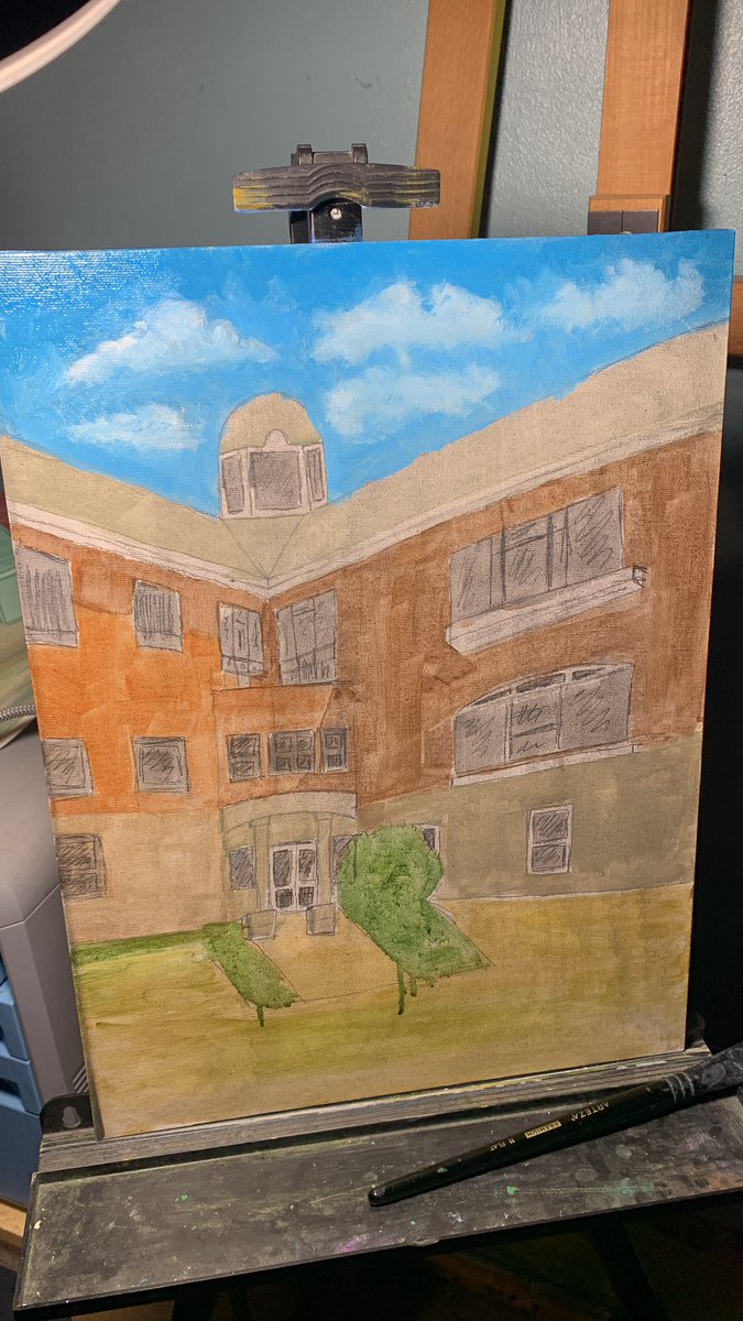 bensdogwalking's tweet photo. Sky is completely done. Building and foreground under painting now done. https://t.co/de0419MWnS
