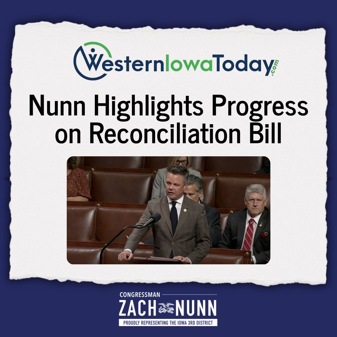 Congressman Zach Nunn (@zachnunn) on Twitter photo In Iowa, we’ve seen firsthand how keeping more of your paycheck fuels growth on Main Street and in our communities. I’m bringing that same commonsense to D.C.—and last week, we passed a budget delivering the largest working-class tax cut in American history.
🔗 In Iowa, we’ve seen firsthand how keeping more of your paycheck fuels growth on Main Street and in our communities. I’m bringing that same commonsense to D.C.—and last week, we passed a budget delivering the largest working-class tax cut in American history.
🔗