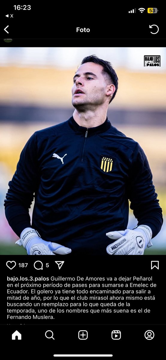CaguanaAndres's tweet photo. 🔴 Desde Uruguay 🇺🇾 llega el rumor de que #Emelec estaría interesado en Guillermo de Amores, actual arquero de Peñarol quien no tendría espacio por una posible llegada de Fernando Muslera.

De lo que se ha preguntado, #CSE pensaría en incorporar a un arquero. https://t.co/fWnAFayIGy