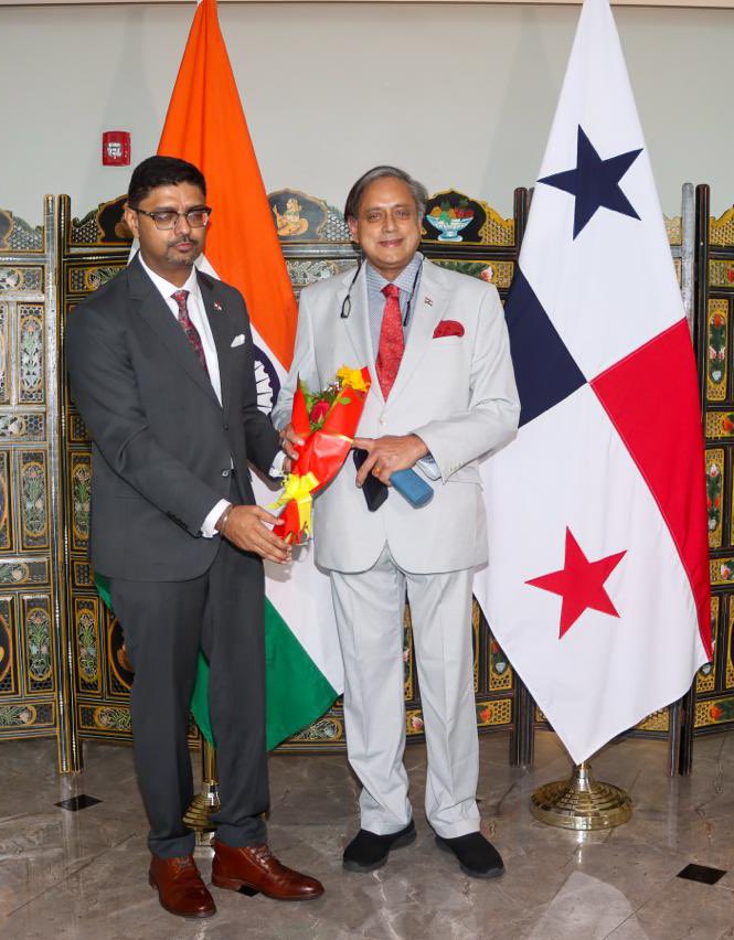 ShashiTharoor's tweet photo. Warm welcome to Panama today by our Ambassador, Dr. Sumit Seth, @doctorsumitseth and his excellent team. A substantial briefing and presentation followed. https://t.co/Ybv7Yg5Y8L