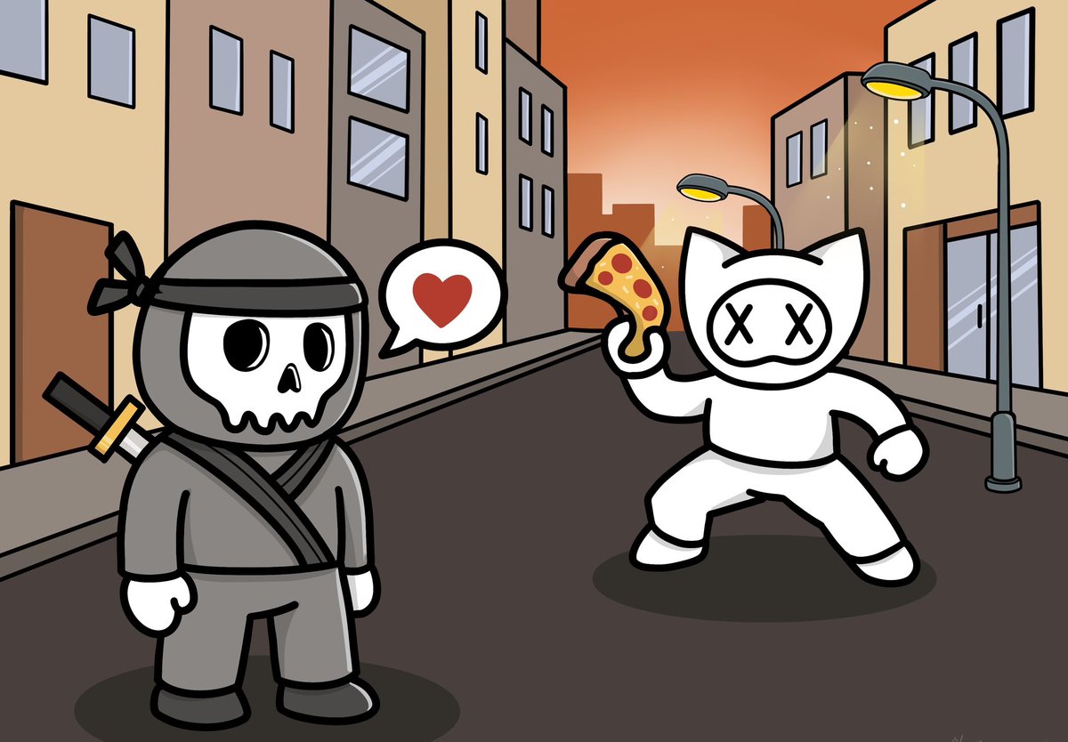 itisjasminnee's tweet image. So @_trollfarmer  and @migvy_  spotted in the streets of Los Angeles prepping for the pizza ninja party 🍕🥷

Is it digital art or a leaked scene ? 🙈

What do you think about it? 
@Pizza_Ninjas