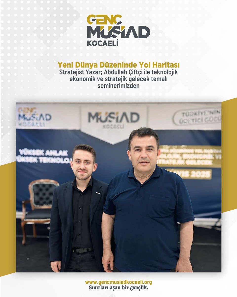 gencmusiad41's tweet photo. 🌎🛣️“Yeni Dünya Düzeninde Yol Haritası” konulu seminerimizi, stratejist yazar Abdullah Çiftçi’nin katılımıyla; teknolojik, ekonomik ve stratejik gelecek temaları çerçevesinde gerçekleştirdik.

#MÜSİADKocaeli #GençMÜSİADKocaeli #YeniDünyaDüzeni #YolHaritası https://t.co/QkYQjrdtMh