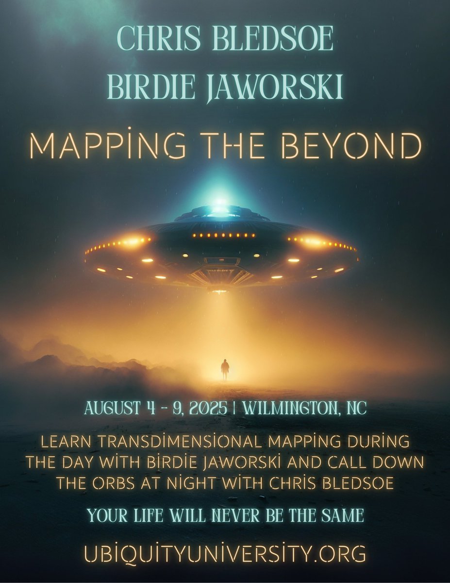 ABQ UFOs (@abqufos) on Twitter photo Join me and <a href="/chrisbledsoeufo/">Chris Bledsoe</a> this August for five unforgettable days! Learn TransDimensional Mapping during the day, and skywatch with Chris Bledsoe at night! It will be sheer magic! <a href="/UbiquityU/">Ubiquity University</a>
ubiquityuniversity.org/mapping-the-be… Join me and <a href="/chrisbledsoeufo/">Chris Bledsoe</a> this August for five unforgettable days! Learn TransDimensional Mapping during the day, and skywatch with Chris Bledsoe at night! It will be sheer magic! <a href="/UbiquityU/">Ubiquity University</a>
ubiquityuniversity.org/mapping-the-be…